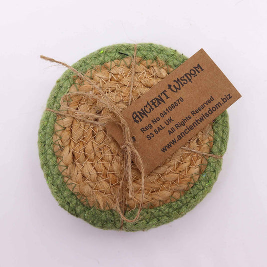 Natural Coaster - Jute & Cotton 10cm (set of 4) - Olive Boarder