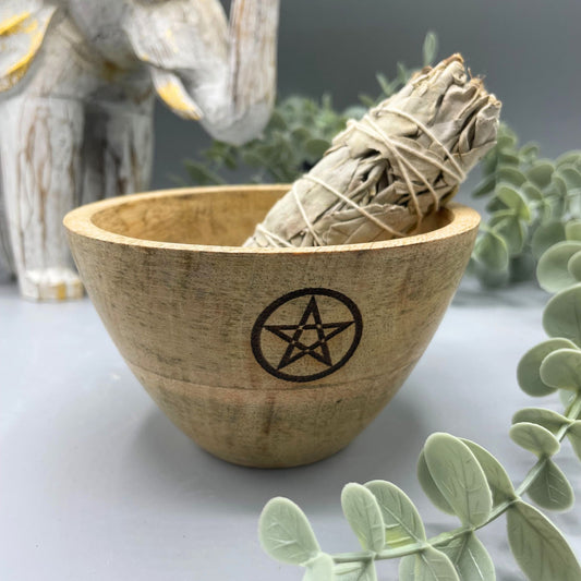 Wooden Smudge and Ritual Offerings Bowl - Pentagon - 12x7cm