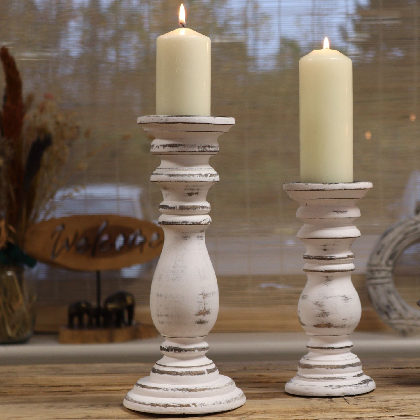 Classic Candle Stand - Whitewash - 30x10cm - Medium