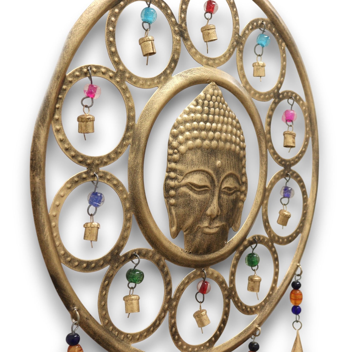 Indian Chimes - Lrg Buddha Face 15 Bell Chimes - 36cm