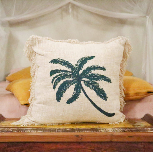 1x Linen Cushion 60 x 60 Palm Tree