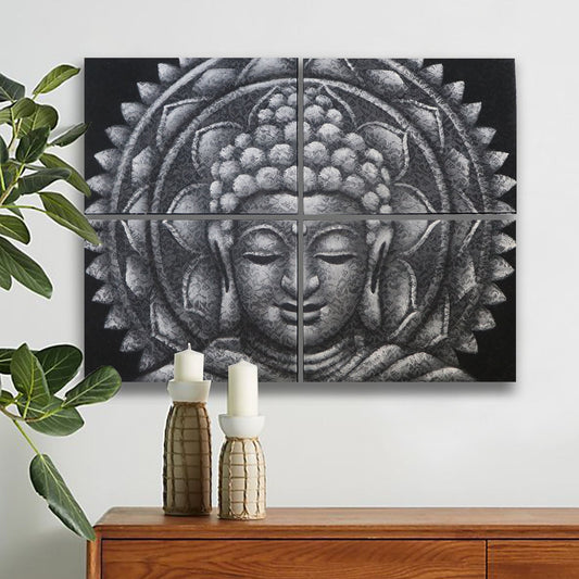 Grey Buddha Mandala Brocade Detail 30x40cm x 4