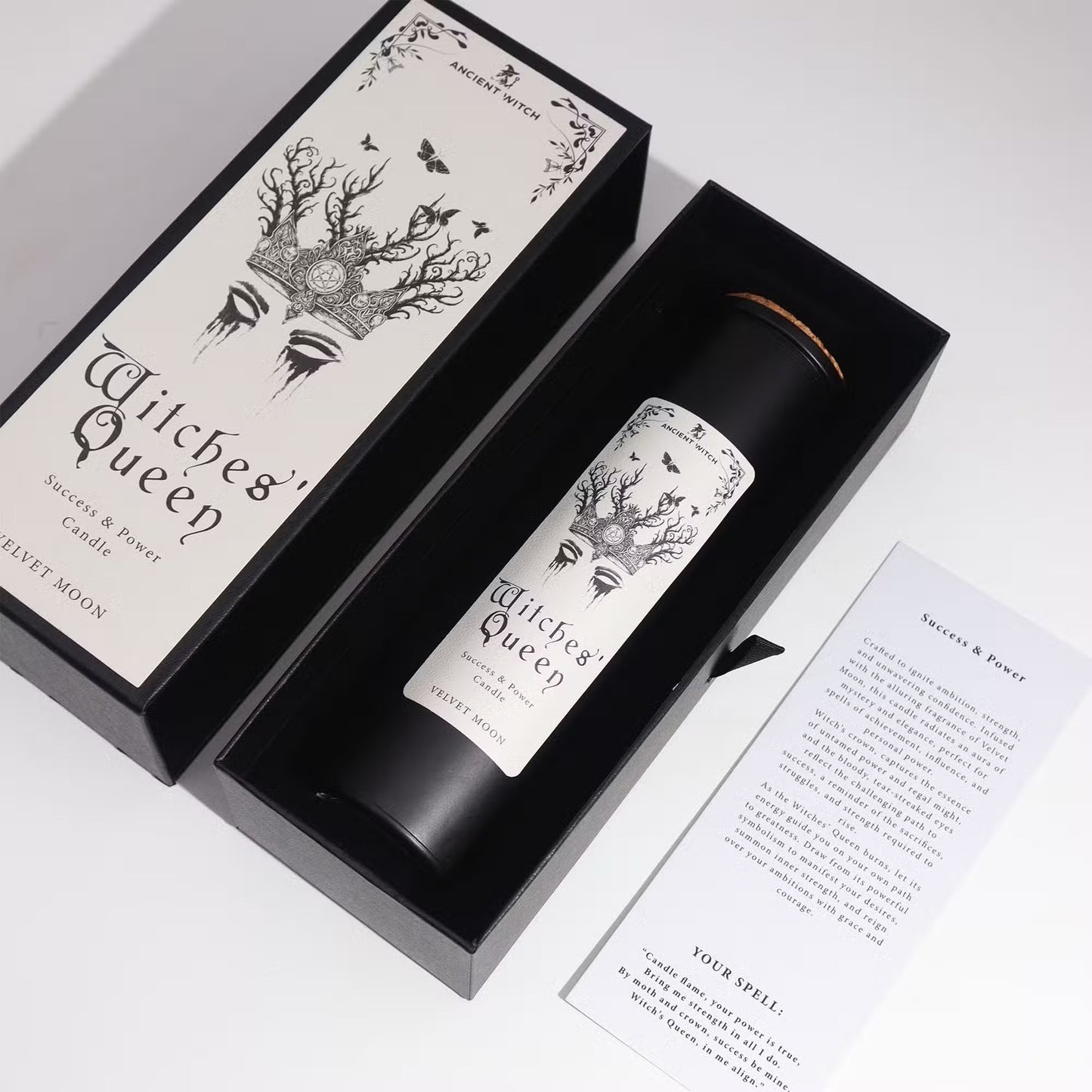 Bougie de purification de sorcières anciennes – Reine des sorcières – Lune de Velours – Succès & Puissance