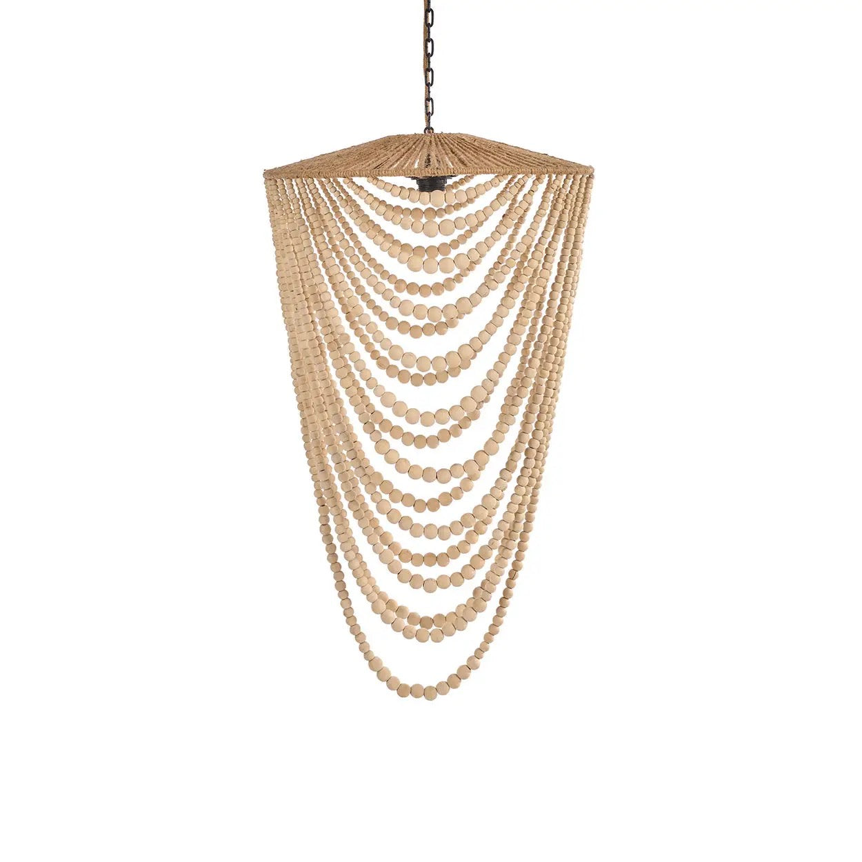Grand Lustre en Perles de Bois Naturel - Suspension Boho Chic (Taille L)