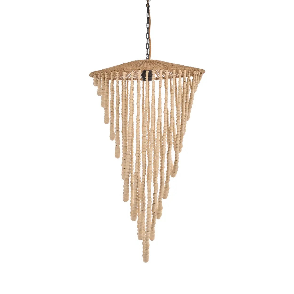 Grand Lustre en Perles de Bois Naturel - Suspension Boho Chic (Taille L)