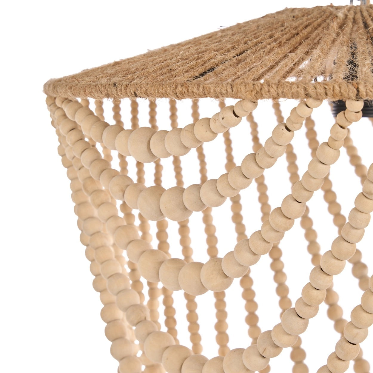 Grand Lustre en Perles de Bois Naturel - Suspension Boho Chic (Taille L)