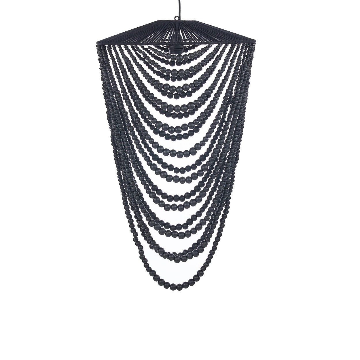Grand Lustre en Perles de Bois Naturel - Noir - Suspension Boho Chic (Taille L)