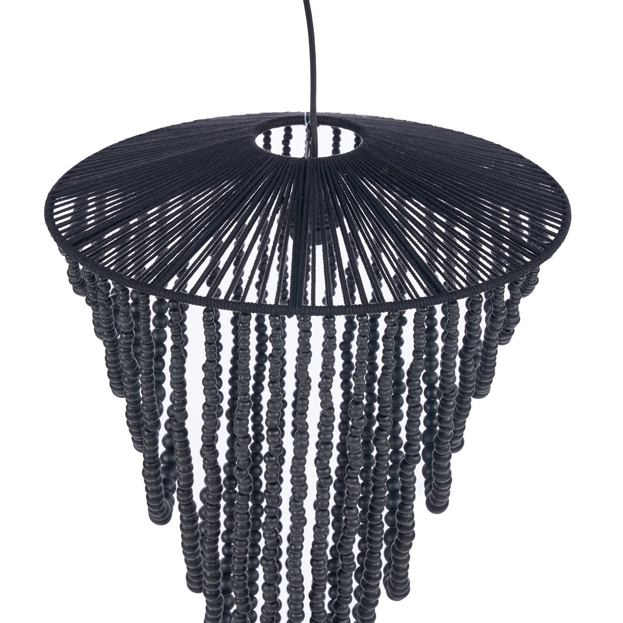 Grand Lustre en Perles de Bois Naturel - Noir - Suspension Boho Chic (Taille L)