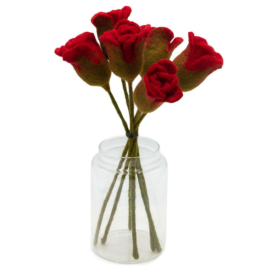 6x Felt Flowers - Red Roses