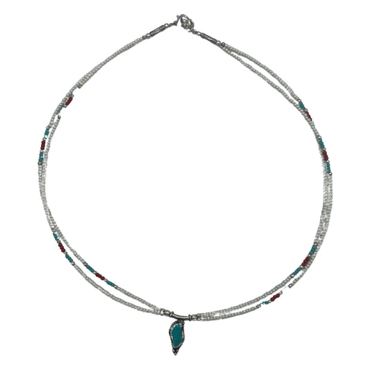 Nepalese Extra Fine Two Line Necklace - Pearl & Turquoise Pendant