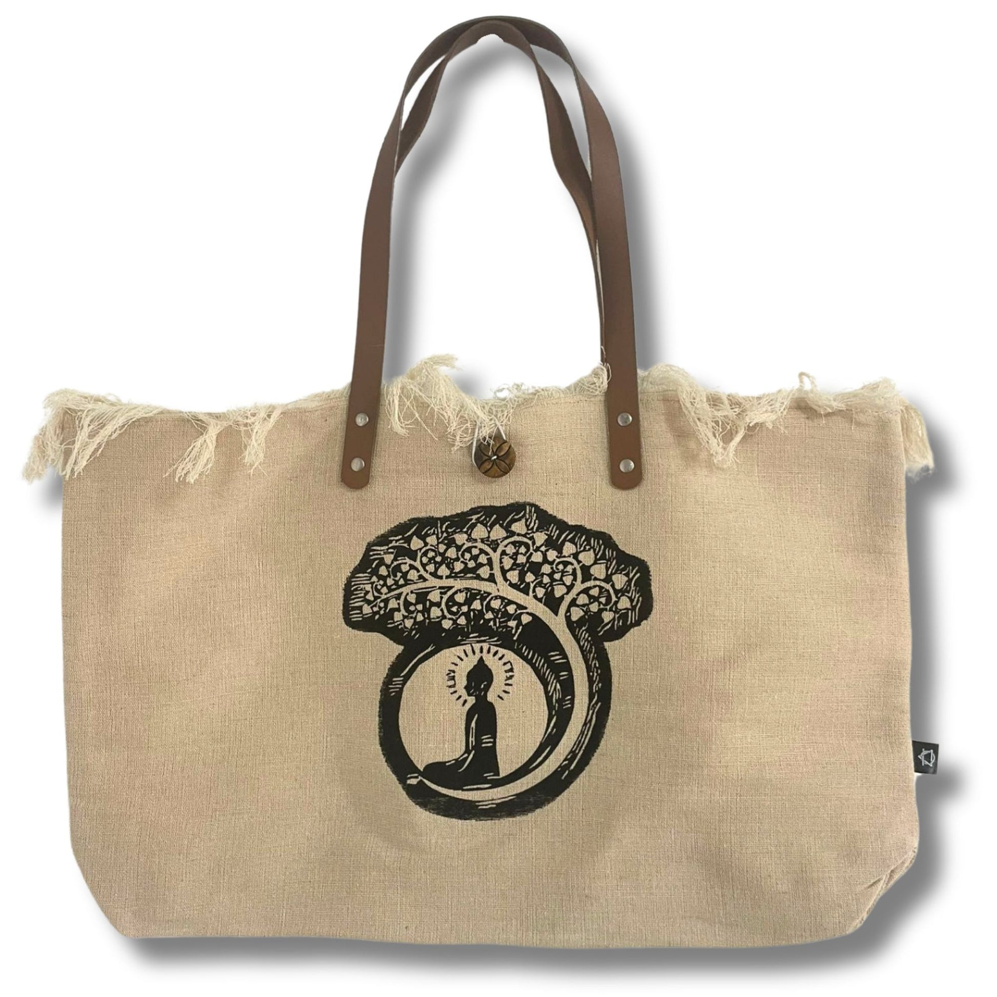 Natural Tote Bag Leather Handle - Buddha