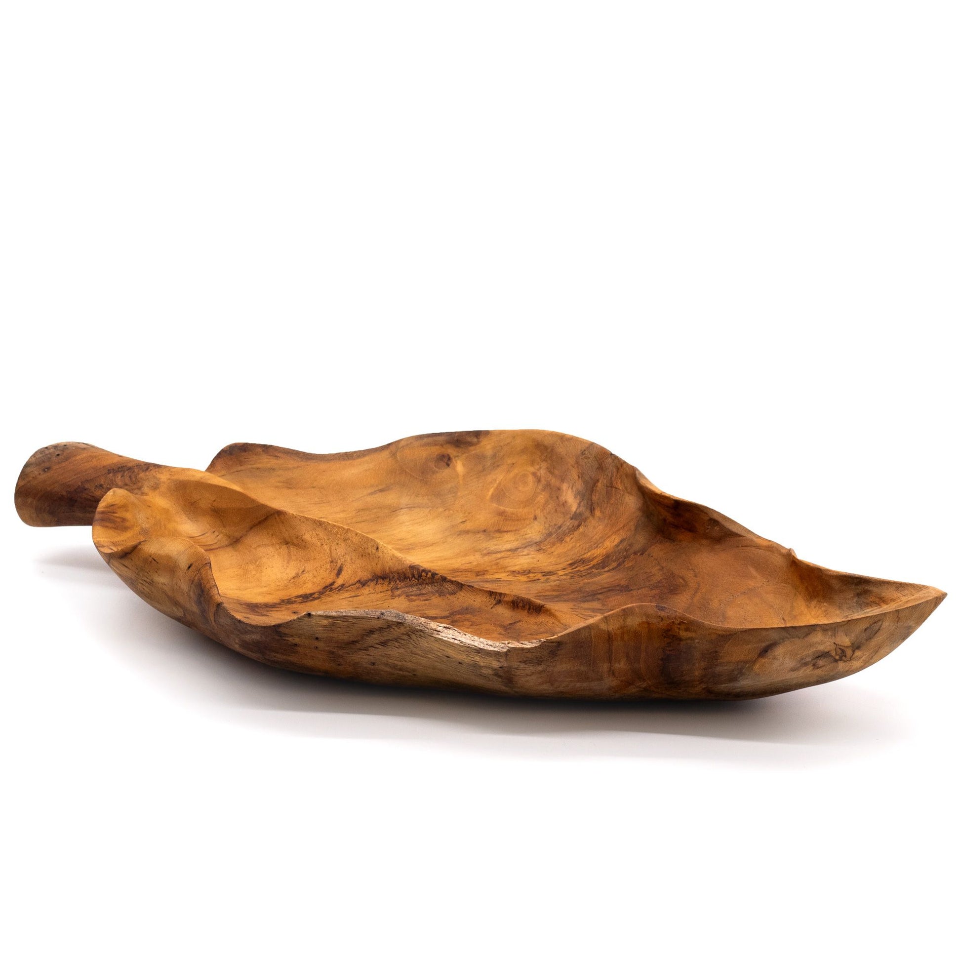 Large Leaf Shaped Teakwood Fruit Bowl - 40x24x5cm