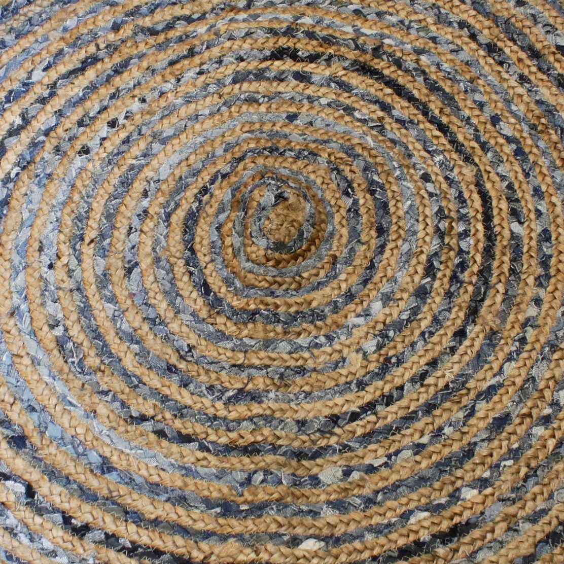 Round Jute and Recycle Denim Rug-  90 cm