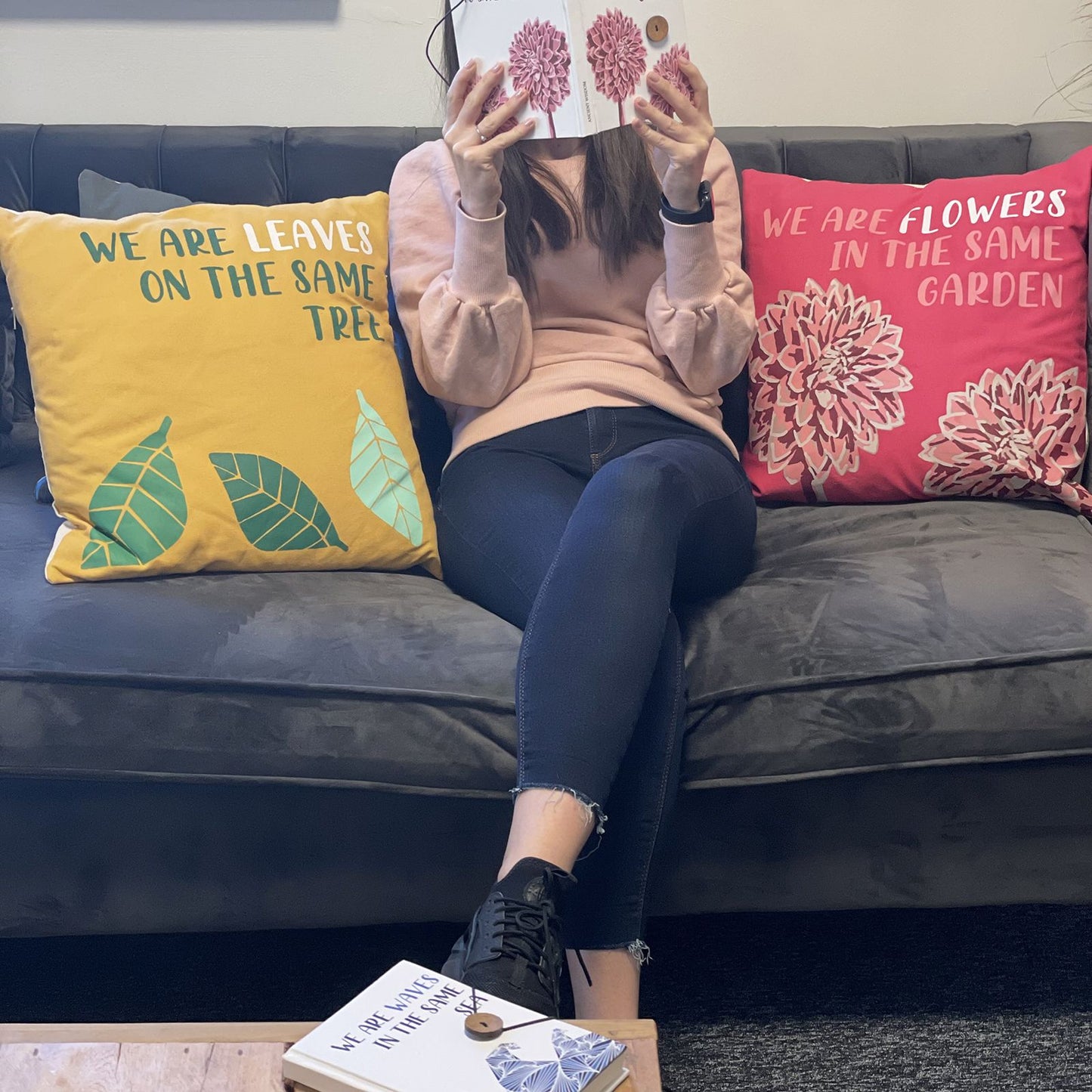 Printed Cotton Cushion Cover - We are Waves - Natural