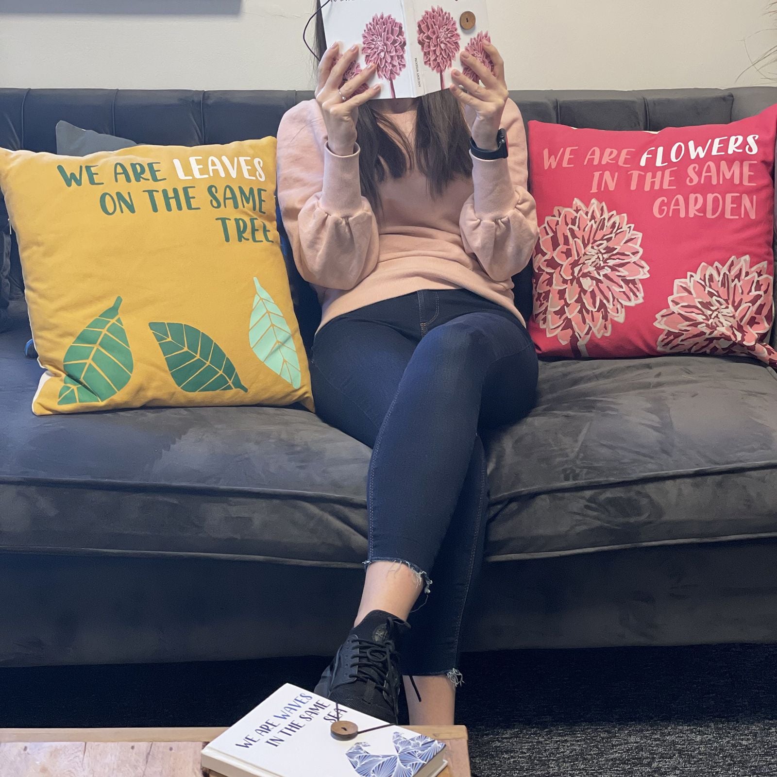 Printed Cotton Cushion Cover - We are Waves - Natural